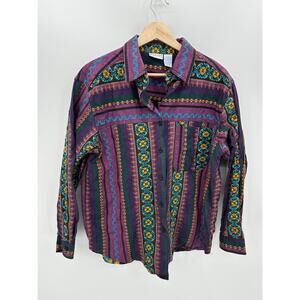 Backroad Blues Women Button Down Shirt Aztec Western Purple Size Large Country